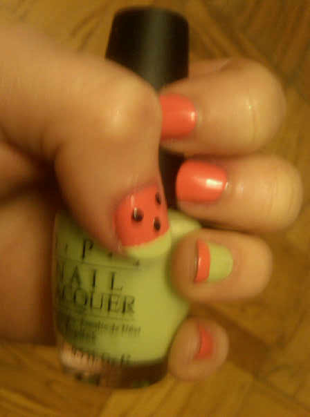 OPI Charged-Up Cherry and Gargantuan Green Grape with Essie Licorice.
